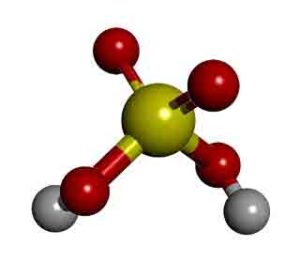 Modelo molecular del Ácido Sulfúrico. Imagen de Pablo Ardura bajo licencia de Creative Commons